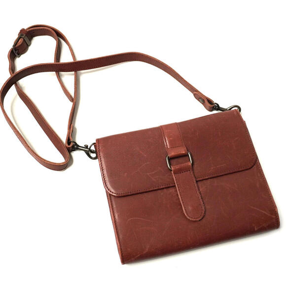 Vintage Eddie Bauer Cognac Brown Leather Crossbody Bag Organizer Classic Boho - Picture 1 of 9